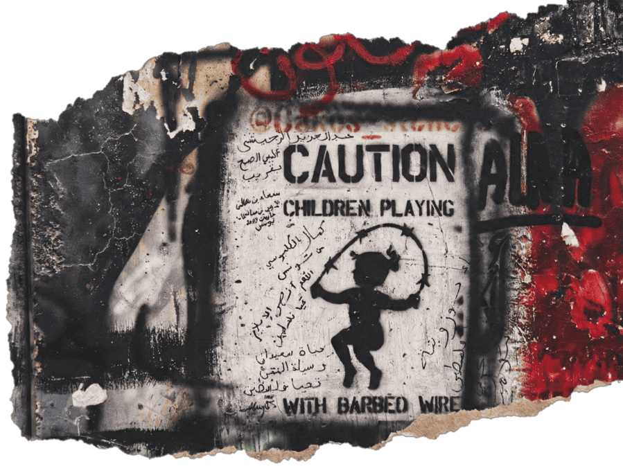 Graffiti about children playing with barbed wire